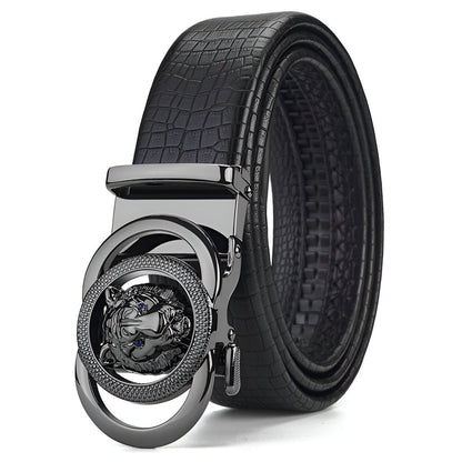 Belt leather aspect crocMadisyn, to buckle tête of lion, for men, model Cameren - Zictor