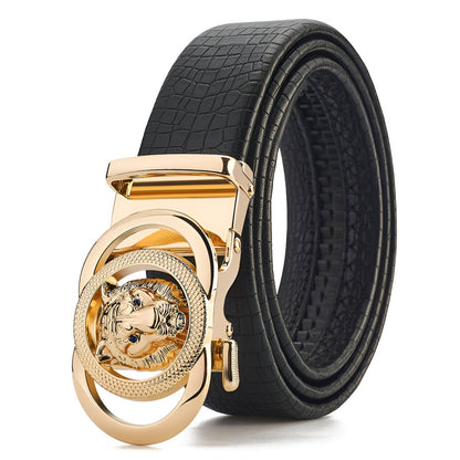 Belt leather aspect crocMadisyn, to buckle tête of lion, for men, model Cameren - Zictor