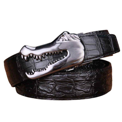 Crocodile Pattern Belt With Silver Buckle - Yerik - Model and