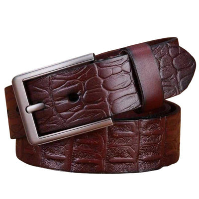 Crocodile Pattern Belt Silver Buckle For Men - Model Cal