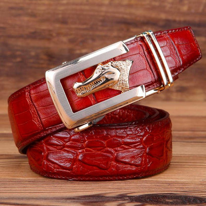 Belt leather véritable buckle golden crocMadisyn for men, model Skylar - Zictor
