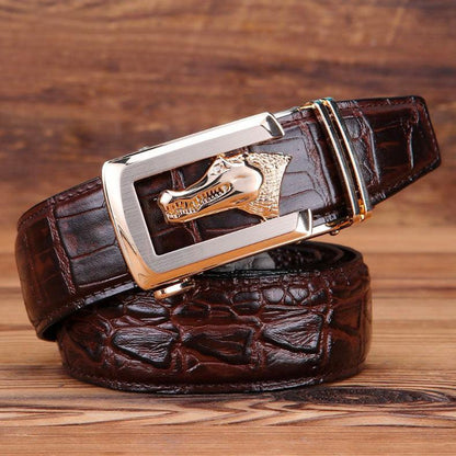Belt leather véritable buckle golden crocMadisyn for men, model Skylar - Zictor