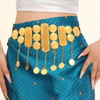 Belt marocaine alternant médaillons and plaquettes golden with pendentifs, model Taj - Zictor