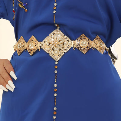 Gold Moroccan Belt With Crystal Medallion - Model Lindsaey