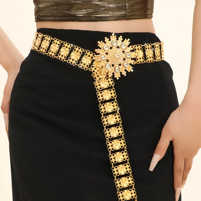Gold Moroccan Belt With Sun Buckle Encrusted - Model Sage