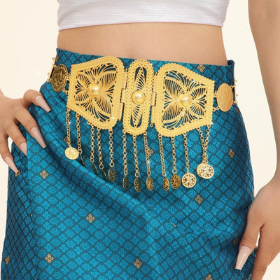 Golden Moroccan Belt With Ornate Pendants - Model Jayme