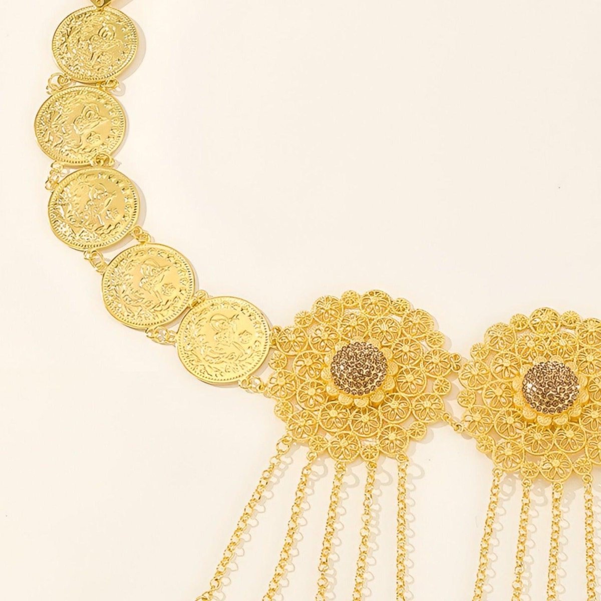 Belt Golden With Wide Disques TO Motifs Floraux Model Devan by Zictor