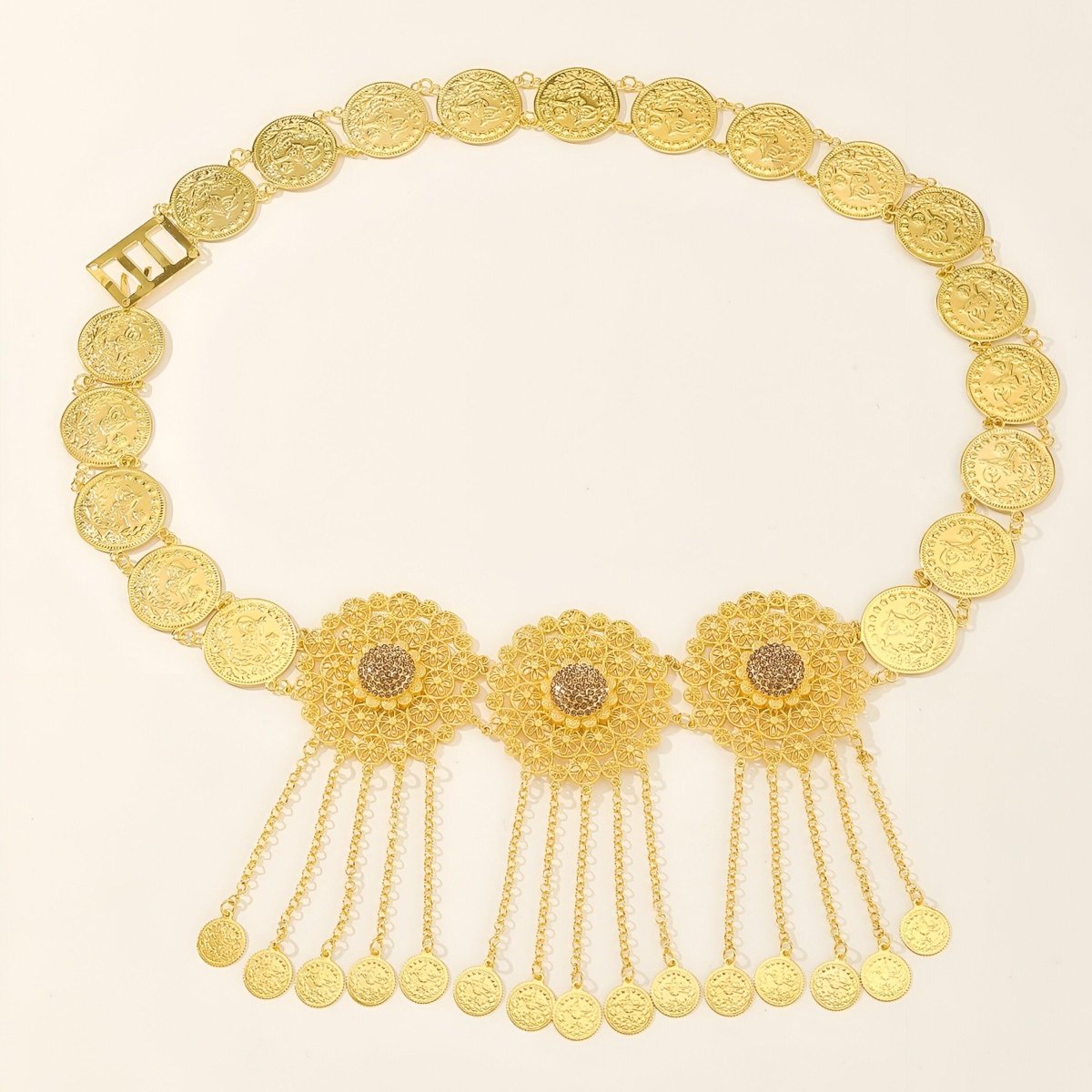 Belt Golden With Wide Disques TO Motifs Floraux Model Devan by Zictor