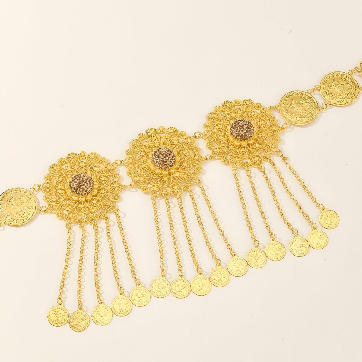 Belt Golden With Wide Disques TO Motifs Floraux Model Devan by Zictor