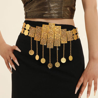 Geometric Moroccan Belt With Gold Pendants - Model Finlay