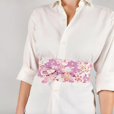Rose Floral Print Obi Belt Bloom Details - Model Lenny