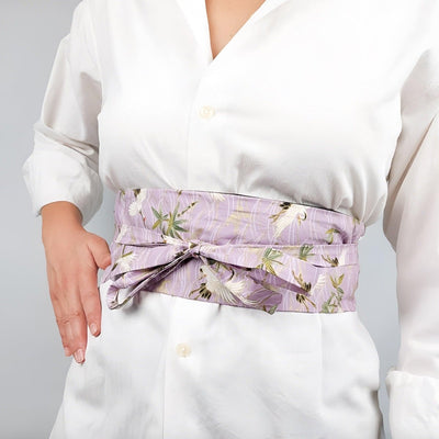 Rose Crane Print Obi Belt With Knot Buckle - Model Journey