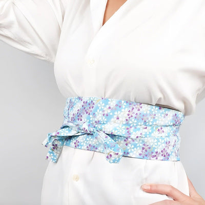 Blue Cherry Blossom Belt Obi Elegant Style - Model Efua