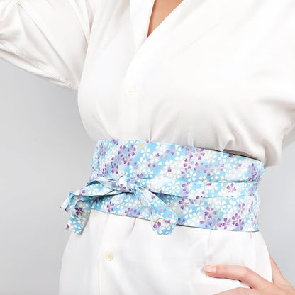 Belt Obi blue to motifs fleurs of cerisier, model ArChipo - Zictor