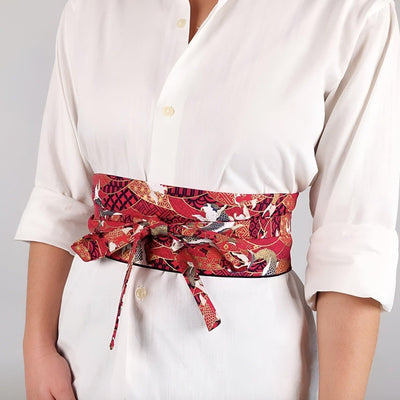 Koi Motif Obi Belt With Knot Buckle Red Black - Model Bay