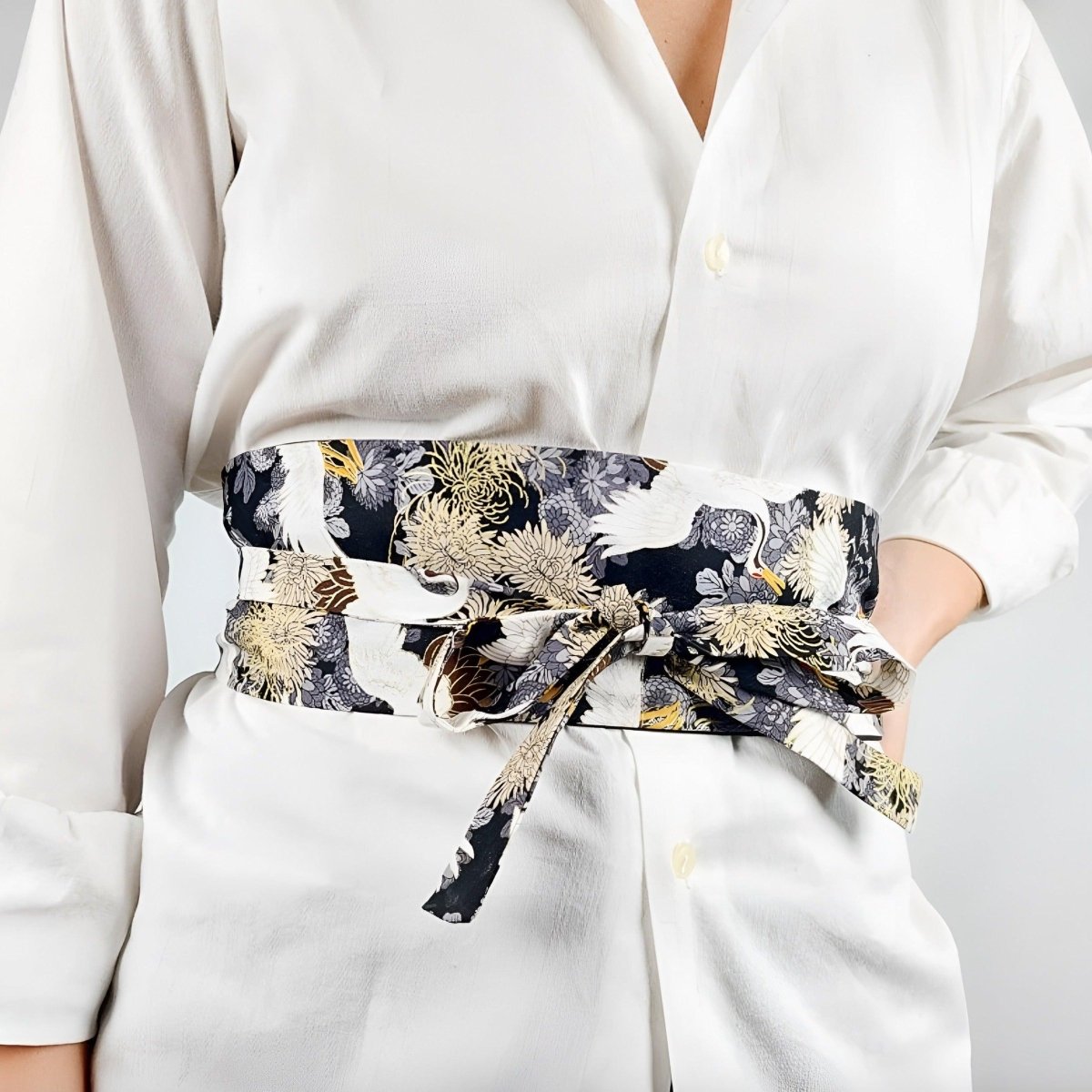 Belt Obi to motifs grues and chrysantèmes, model Kaceey - Zictor