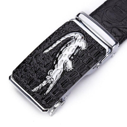 Crocodile Pattern Genuine Leather Automatic Belt For Men Simulation Crocodile Strap Alligator Head Cori by Zictor