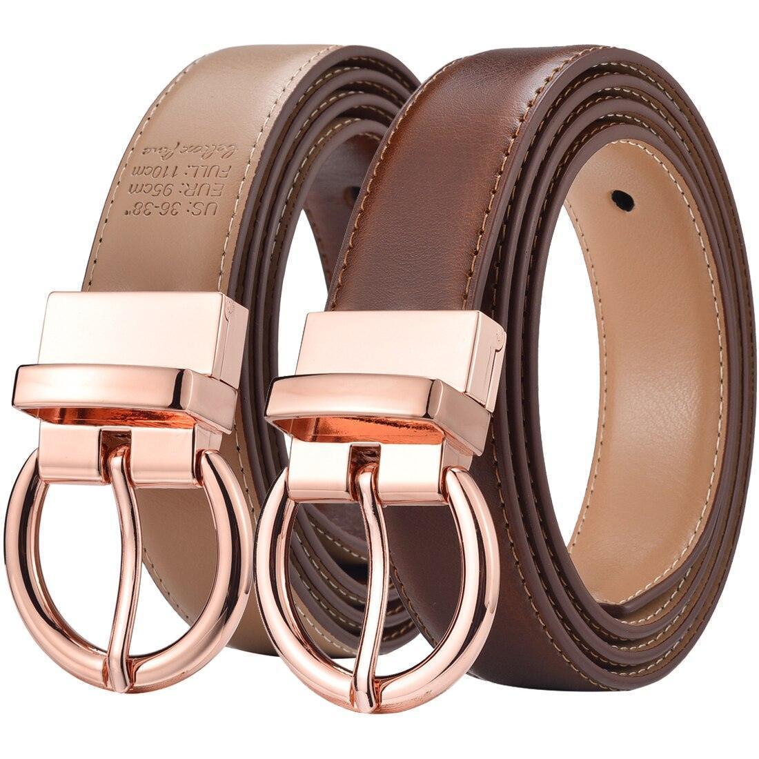 Belt reversible 2 in 1 in leather, buckle gold pink, model Chloé - Zictor