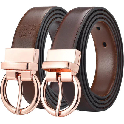 Belt reversible 2 in 1 in leather, buckle gold pink, model Chloé - Zictor