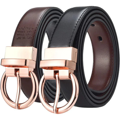 Belt reversible 2 in 1 in leather, buckle gold pink, model Chloé - Zictor