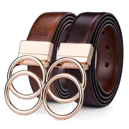 Belt reversible in leather 2 in 1 for women, model LHarley, double anneau torsadé - Zictor