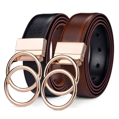 Belt reversible in leather 2 in 1 for women, model LHarley, double anneau torsadé - Zictor