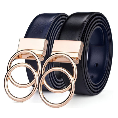 Belt reversible in leather 2 in 1 for women, model LHarley, double anneau torsadé - Zictor
