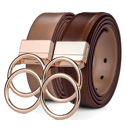 Belt reversible in leather 2 in 1 for women, model LHarley, double anneau torsadé - Zictor