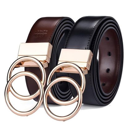 Belt reversible in leather 2 in 1 for women, model LHarley, double anneau torsadé - Zictor