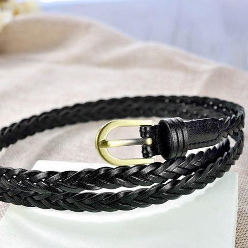 Belt slim in leather braid, model Edene - Zictor