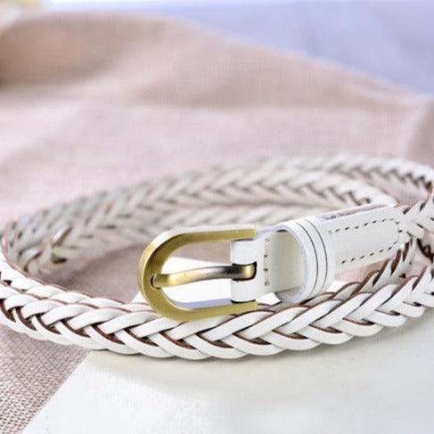Belt slim in leather braid, model Edene - Zictor
