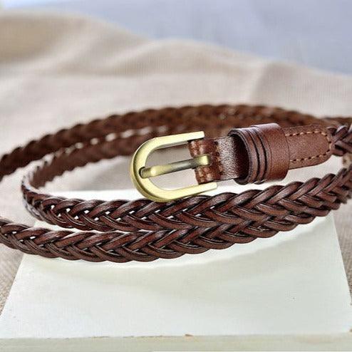 Belt slim in leather braid, model Edene - Zictor