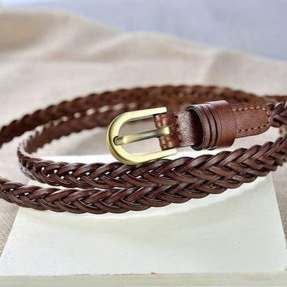 Belt slim in leather braid, model Edene - Zictor