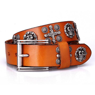 Cowhide Skull Belt For Men - Model Ashleie