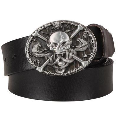 Skull Belt With Prong Oval Silver Buckle - Model Feenix