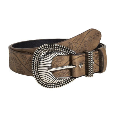 Brown Textured Vegan Western Belt Vegetal Pattern - Model Bryn