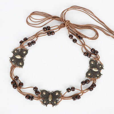 Waxed Cotton Rope Tie Belt Butterfly Beads - Model Chen