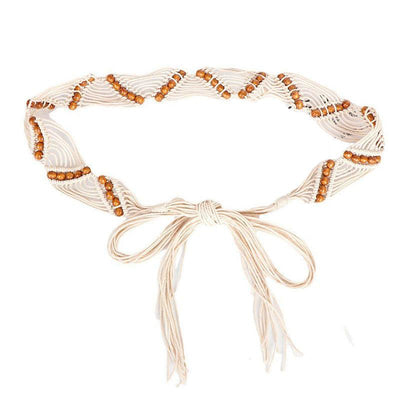 White Waxed Cotton Cord Belt With Pearls - Model Lyric