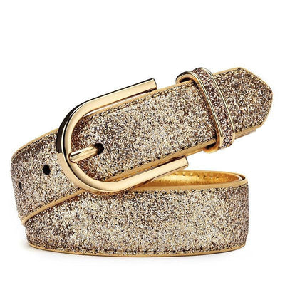 Gold Glitter Belt For Women Prong Buckle - Model Emorey