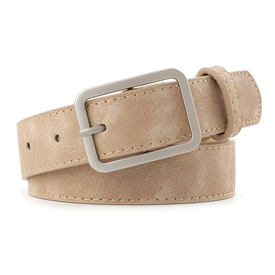 Beige Vegan Belt With Silver Buckle - Model Sashao