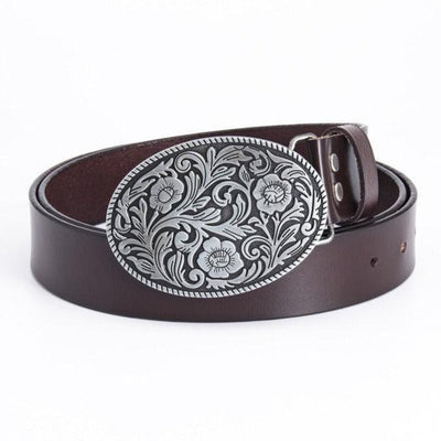 Men's Belt With Oval Western Buckle - Edenu