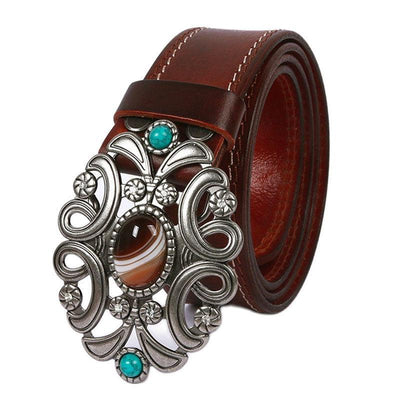 Western Belt With Floral Buckle - Model Ariyan