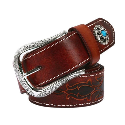 Western Belt Textured Brown Strap - Model Rileyu
