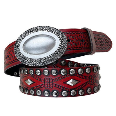 Rich Red Western Belt With Studs - Model Marley