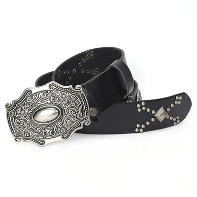 Western Belt With Ornate Silver Buckle - Model Marly