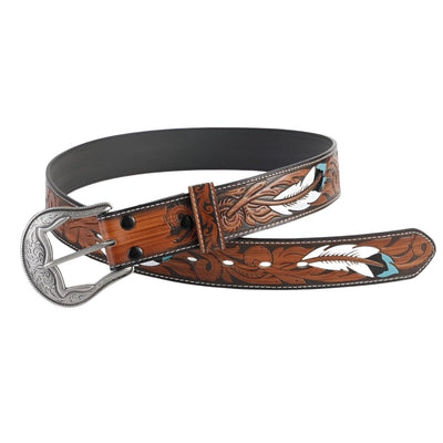 Feather Motif Belt With Printed Brown Strap - Model Binti