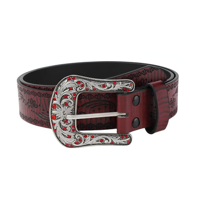 Belt With Floral Kurata Motifs Bordeaux Strap - Model Haydin