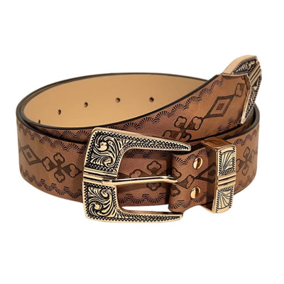 Western Belt With Geometric Motifs Vegan - Model Sashay