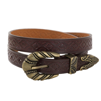 Brown Geometric Motifs Belt - Model Alexe
