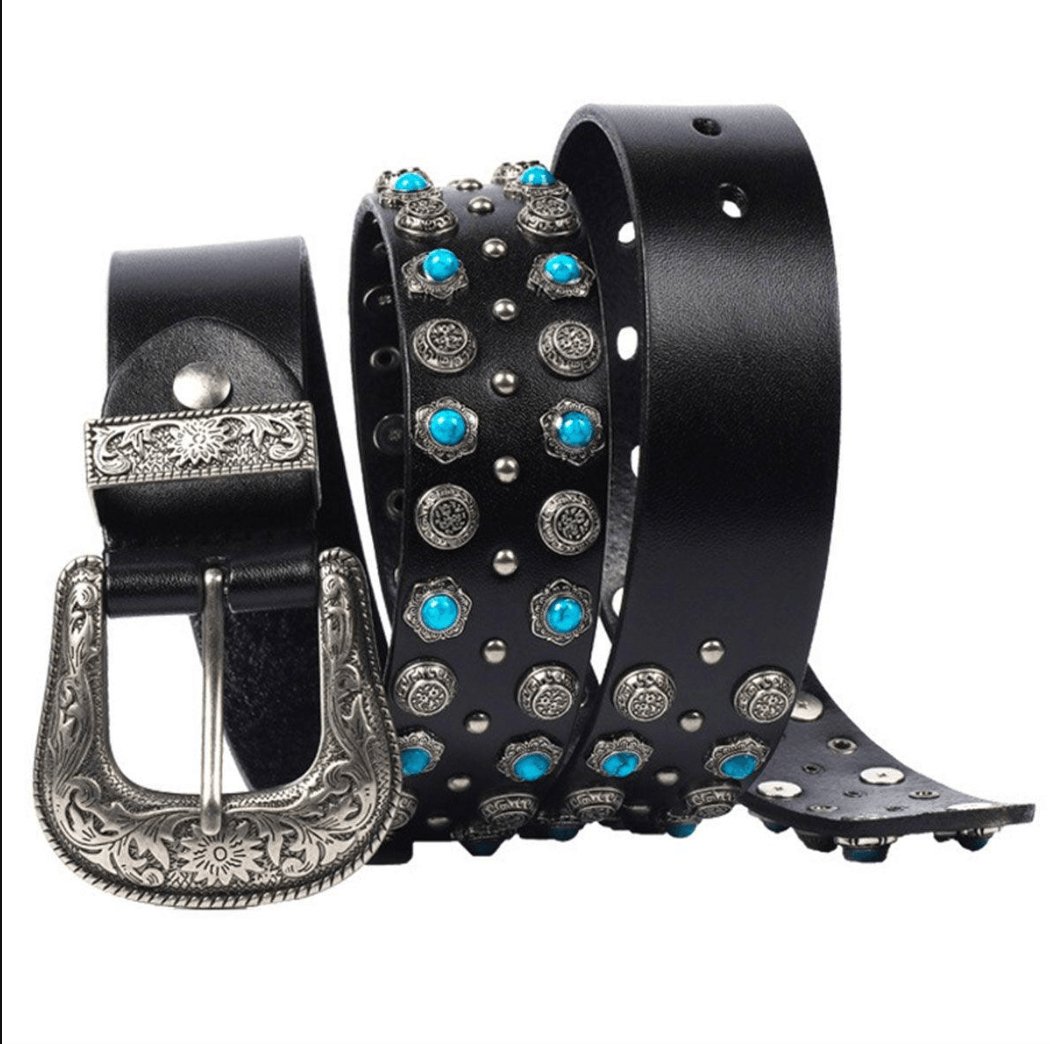 Belt Western to Rivets and Turquoises Incrustées, model Keegan - Zictor